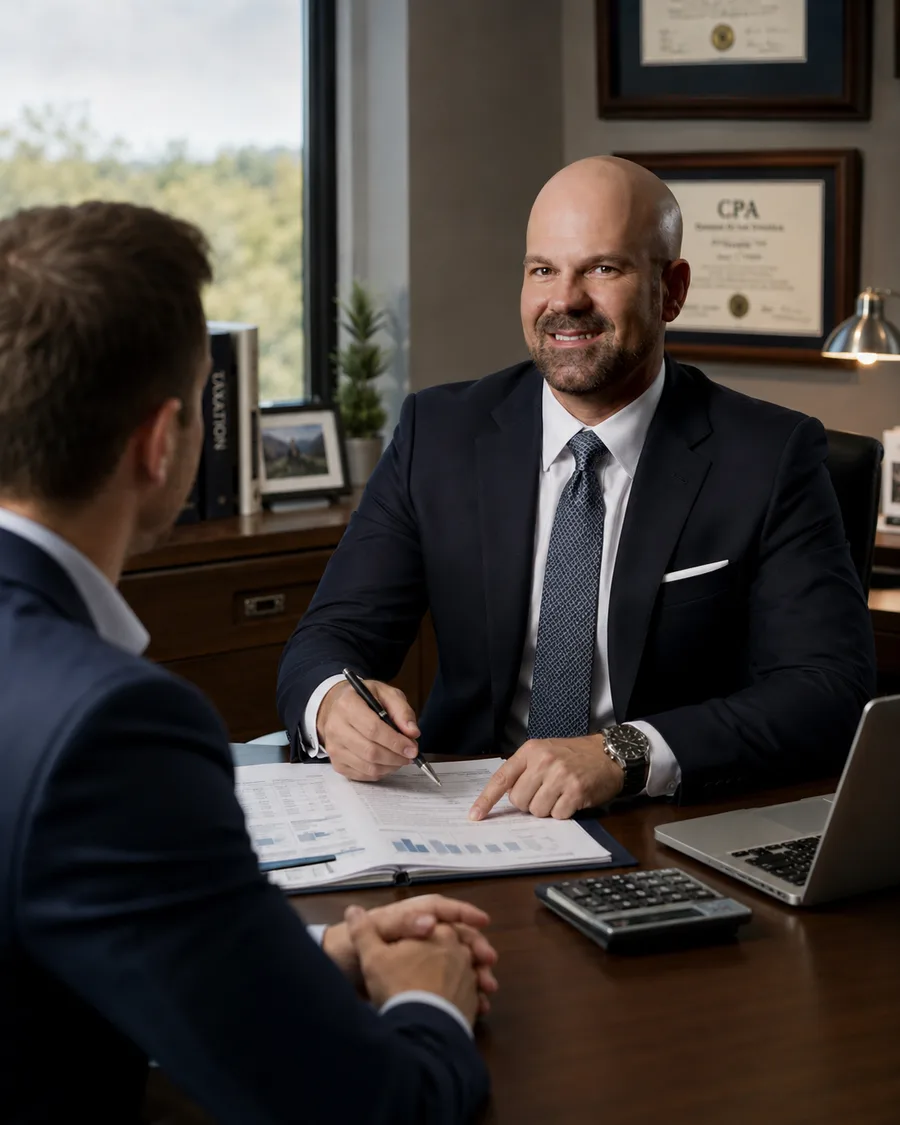 Dan Hodges working through the numbers with a client at Warrior Business Services