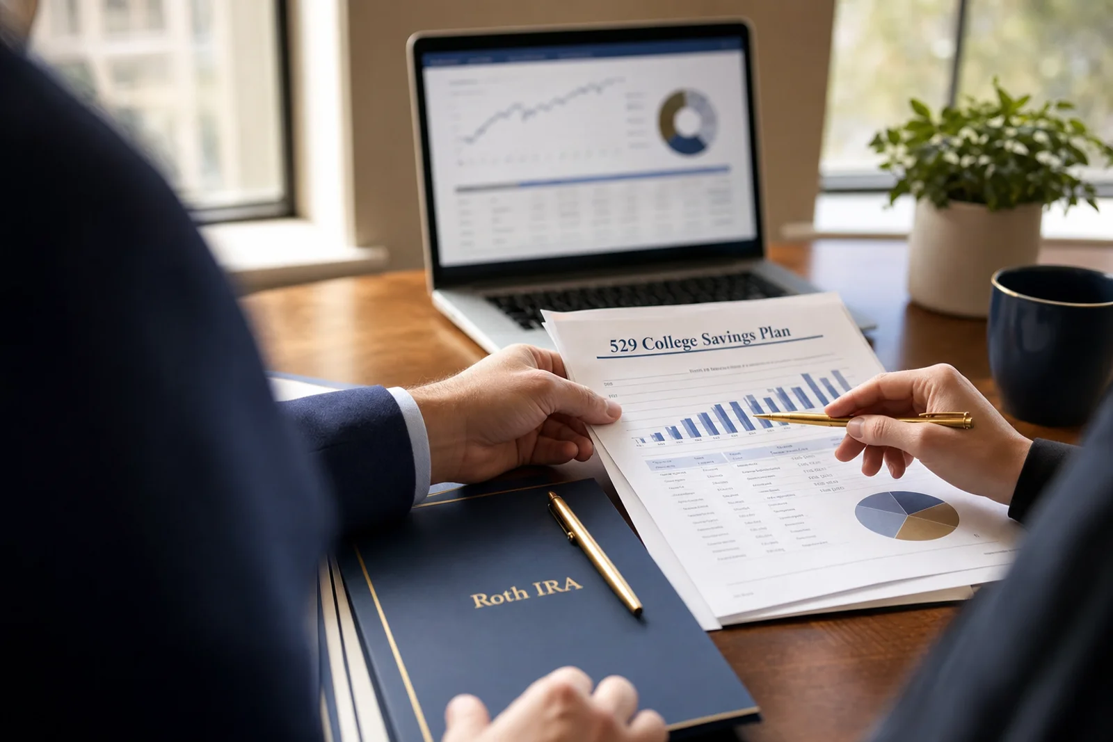 529 plan and Roth IRA documents on desk - Fort Wayne tax planning for Indiana families