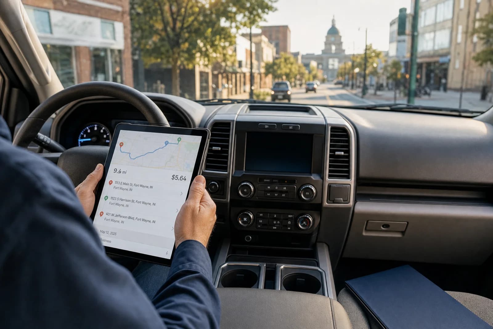 Business owner tracking mileage in vehicle for IRS standard rate deduction in Fort Wayne Indiana