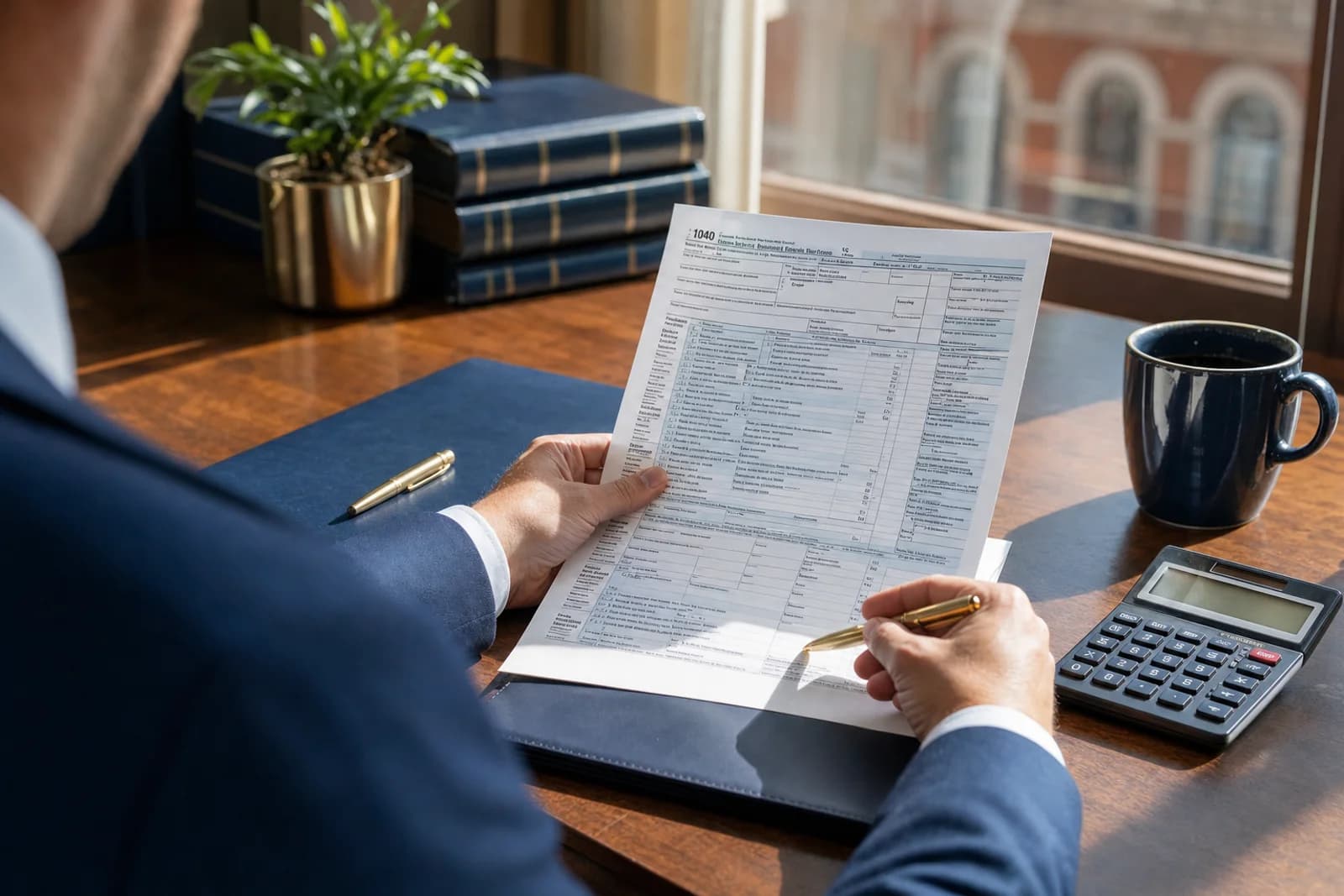 Business owner reviewing federal tax forms to identify non-taxable income exclusions